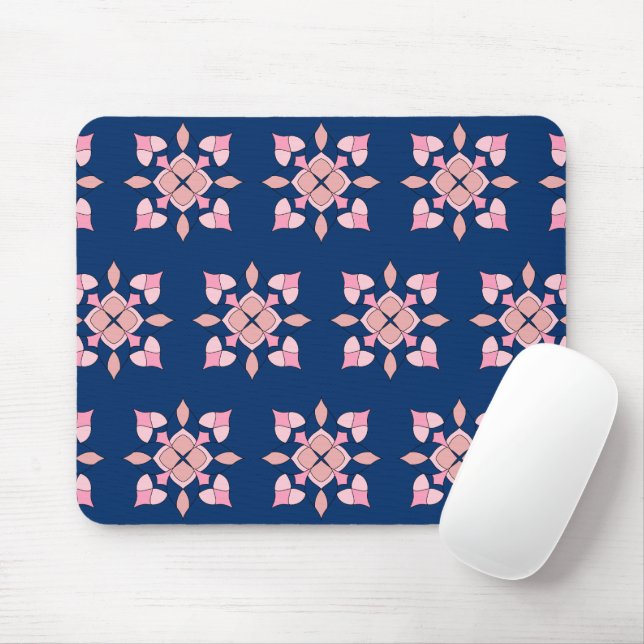 Mousepad Blush Pink and Navy Geometric Floral Tiles (Com mouse)