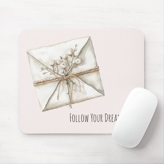 Mousepad Blush Pink Romantic Flowers Envelope Dreams (Com mouse)