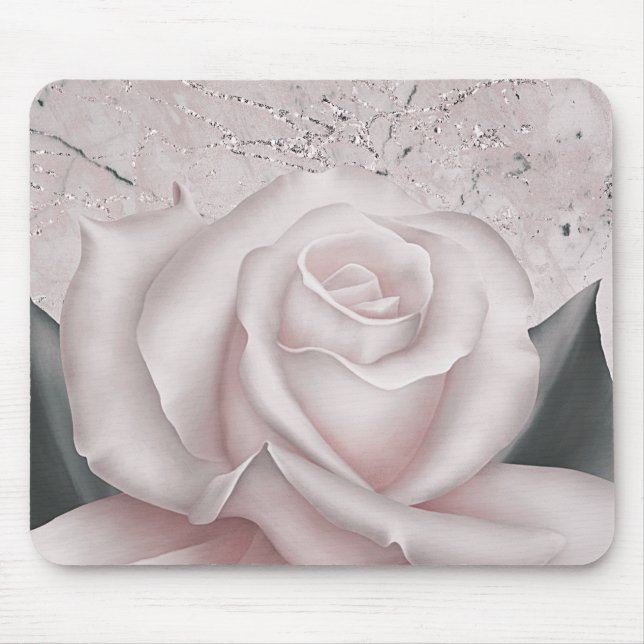 Mousepad Blush White Rose Glam Modern Marble Chique (Frente)