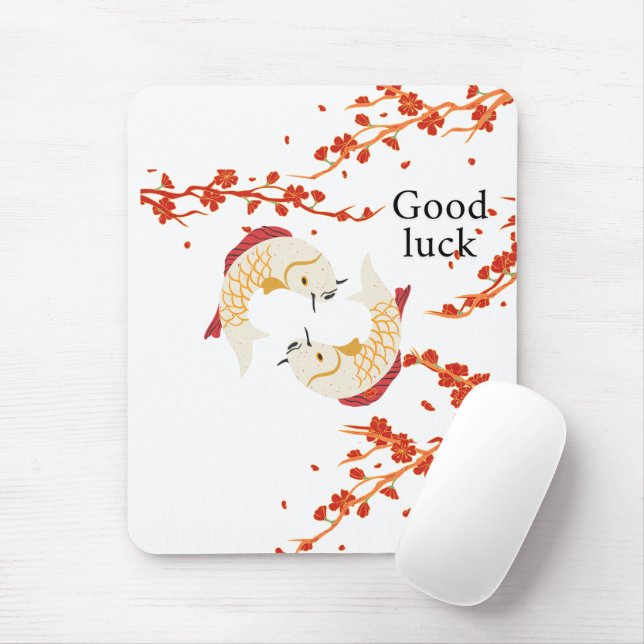 Mousepad Boa Sorte de Peixe Koi com Sakura | Japonês Elegan (Com mouse)