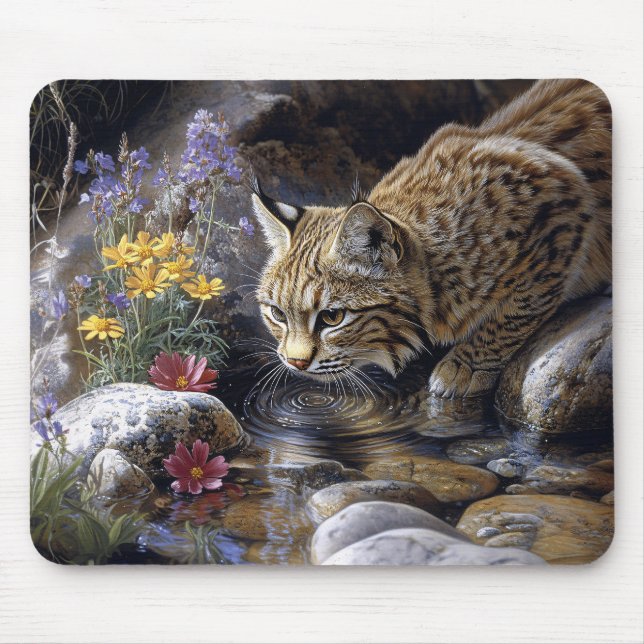 Mousepad Bobcat com flores silvestres Arte cônica (Frente)