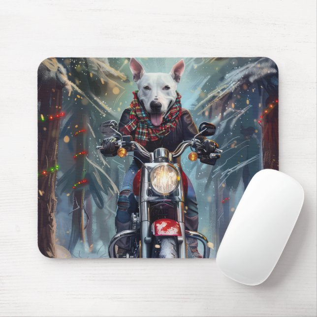 Mousepad BoBull Terrier Dog Dirigindo motocicleta Natal (Com mouse)