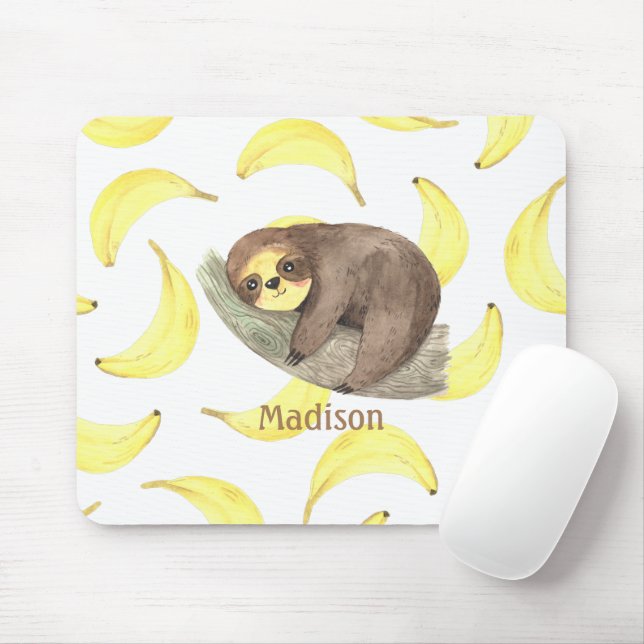 Mousepad Boca-branca num galho Bananas Nome Animal (Com mouse)