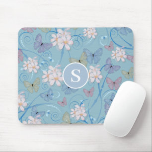 Mousepad Bocal Floral Monograma Borboleta Azul