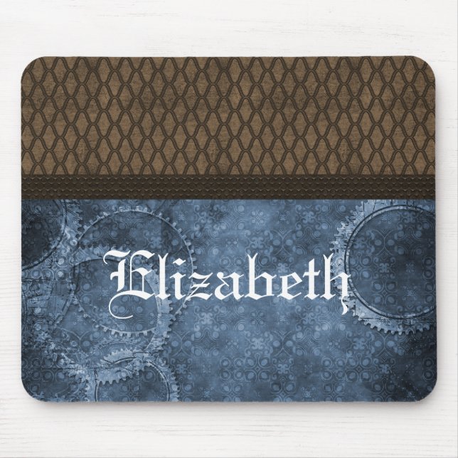 Mousepad Bocal Steampunk da engrenagem de metal, azul (Frente)