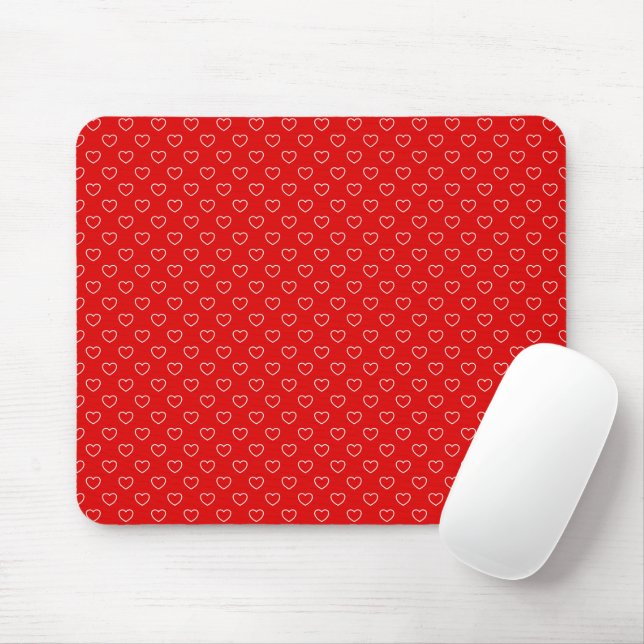Mousepad Bocal Vermelho Flashy Com Pequenos Corações Branco (Com mouse)