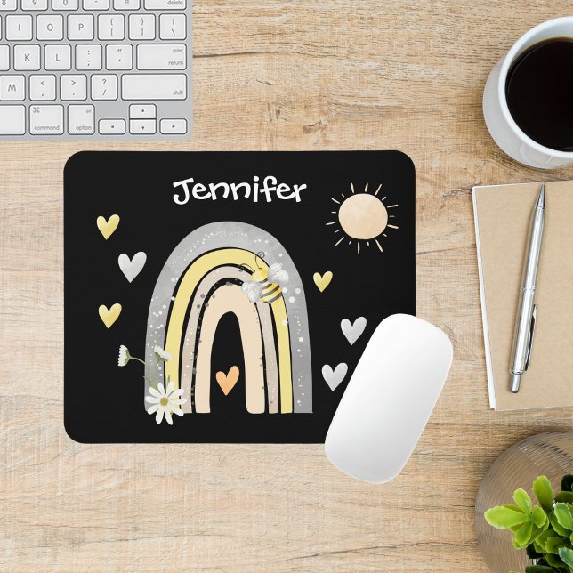 Mousepad Bohemian Rainbow & Bumblebee Monograma (Criador carregado)