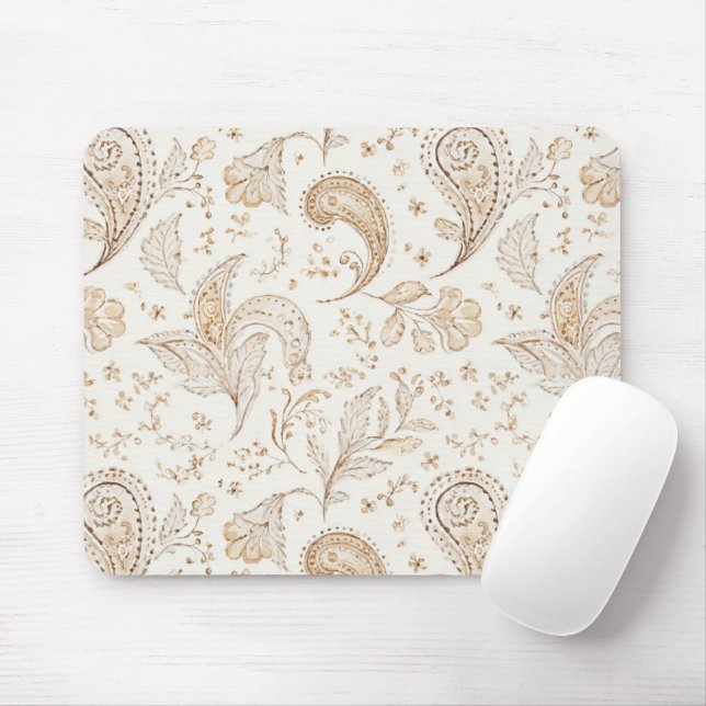 Mousepad Boho Boêmio Creme Paisley (Com mouse)