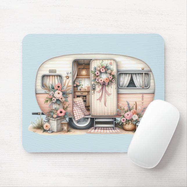 Mousepad Boho Camper com Floral Wreath & Pastels Rosa (Com mouse)