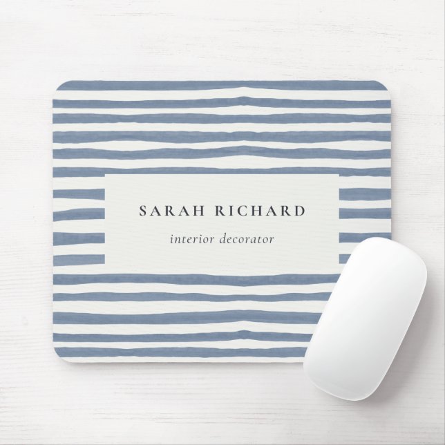 Mousepad Boho Chic Azul Desbotado Listras Desenhadas à Mão  (Com mouse)