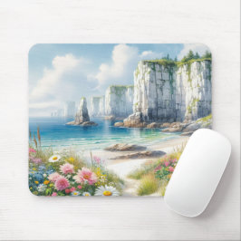 Mousepad Boho Coastal Cliffs Wildflower Beach Art