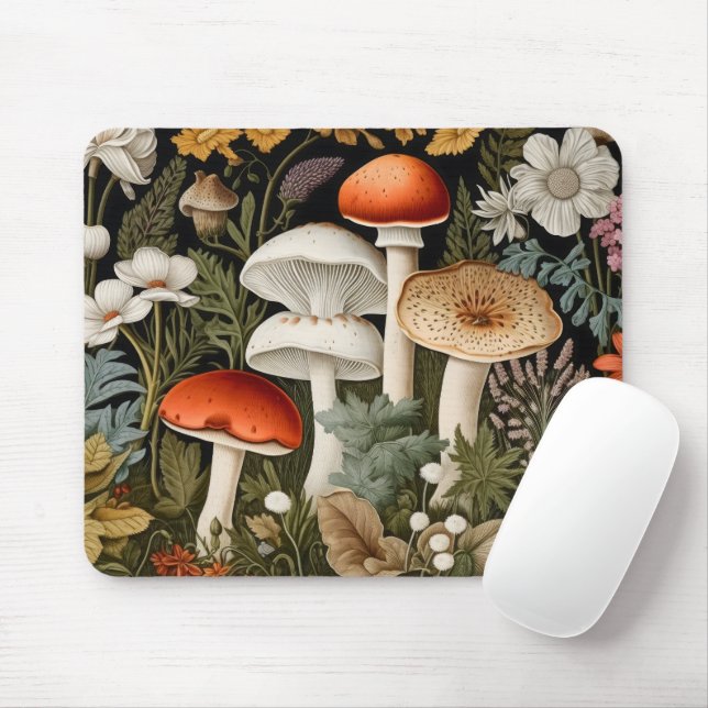 Mousepad Boho Cogumelos Floresta de Flores Silvestres Jardi (Com mouse)