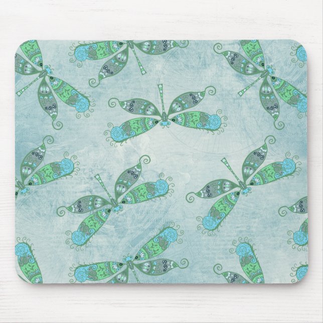 Mousepad Boho Dragonflies em azul (Frente)