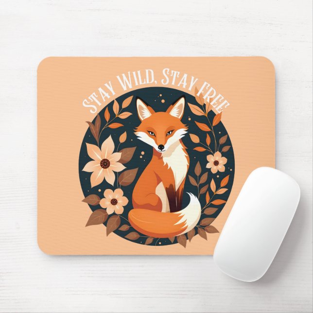 Mousepad Boho Fox "Fique Selvagem, Fique Livre" Design Wood (Com mouse)