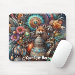 Mousepad Boho Fox Raccoon Floral Design