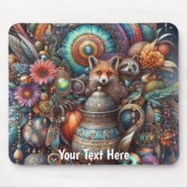 Mousepad Boho Fox Raccoon Floral Design