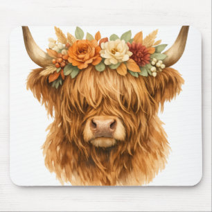 Mousepad Boho Highland Cow Almofada de Arremesso com Coroa 