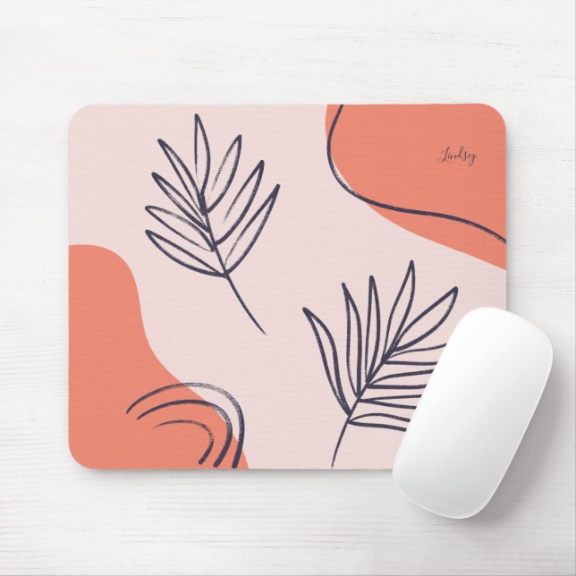 Mousepad Boho Leaf Abstrato Line Art Personalizado (Com mouse)