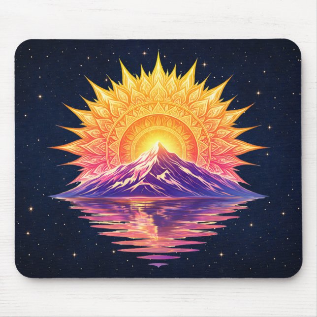 Mousepad Boho Mandala Mountain Sunset | Cosmic Night Sky (Frente)