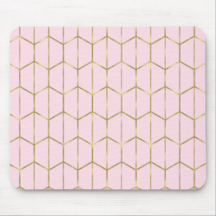 Mousepad Boho Rosa Hexágono Dourado & Glam Geométrico