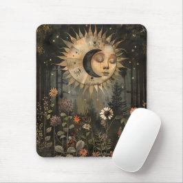 Mousepad Boho Sol Celestial Lua Jardim de Flores Silvestres