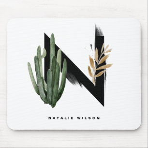 Mousepad Boho Succults - Letra H Monograma Personalizada