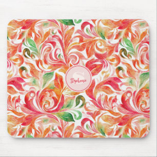 Mousepad Boho Vermelho Rosa Laranja Verde Paisley Floral