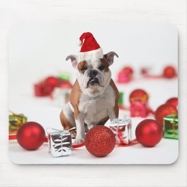 Mousepad Boias de Natal para Bulldog Ornamentos de Caixa Ve (Frente)