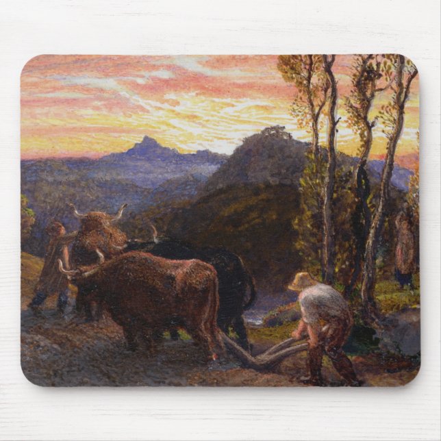 Mousepad Bois que Ploughing no por do sol (w/c no papel) (Frente)