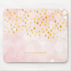 Mousepad Bokeh cor-de-rosa e Raindrops Gold Foil Confetti