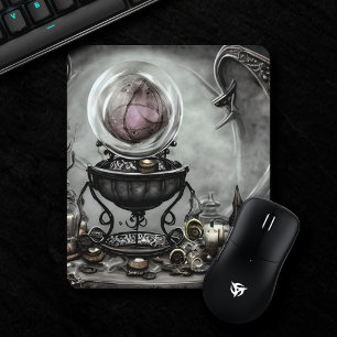 Mousepad Bola de cristal roxo e artigos de bruxaria ornamen