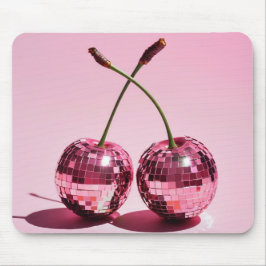 Mousepad Bola de Disco Rosa Cerejas Vermelhas Rosa