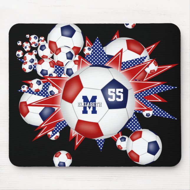 Mousepad bola de futebol azul-vermelha (Frente)