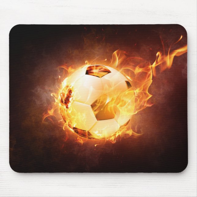 Mousepad Bola de futebol do futebol no fogo (Frente)