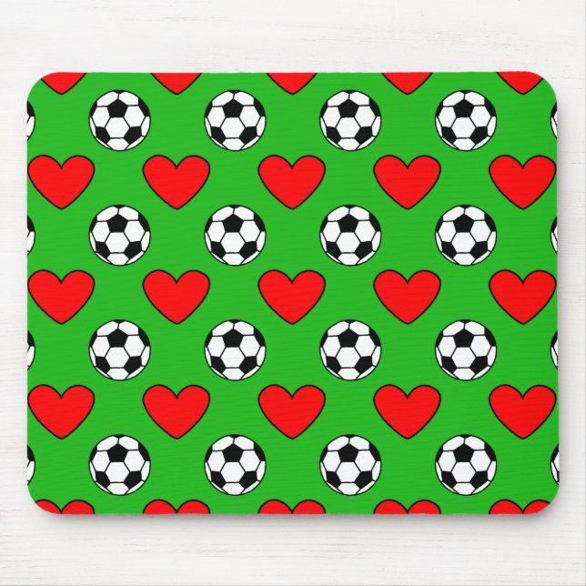 Mousepad Bolas De Futebol E Desenho De Corações Vermelhos (Frente)