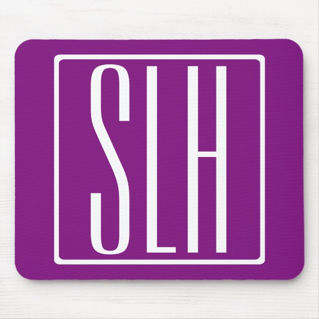 Mousepad Bold Modern 3 Iniciais Monograma | Branco e Roxo (Frente)