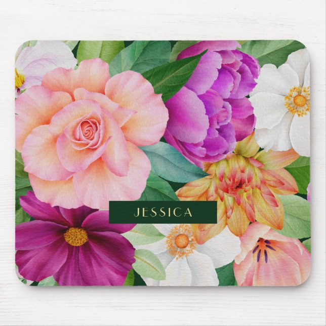 Mousepad Bold Watercolor Rosas Púrpuras Florais, Rosa Monog (Frente)