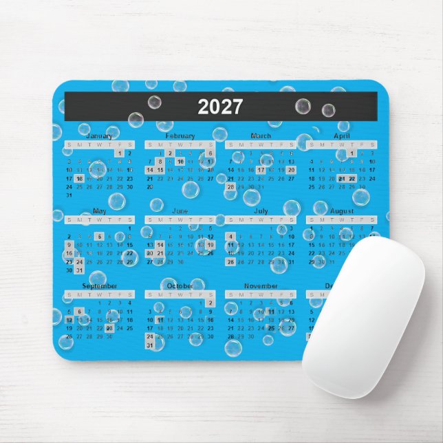 Mousepad Bolhas De Calendário De 2026 Em Aqua (Com mouse)
