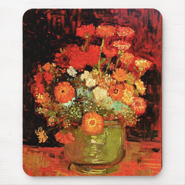 Mousepad Boliche com Zinnias por Vincent van Gogh, (Frente)