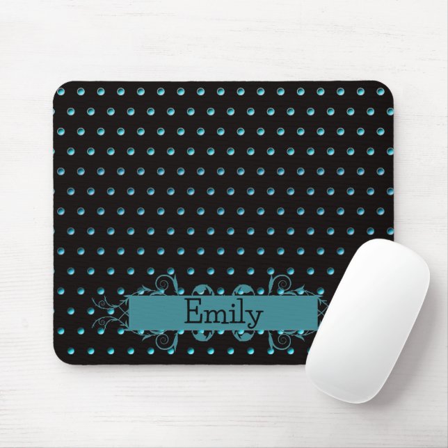 Mousepad Bolinhas Aqua Contemporâneas com Nome (Com mouse)