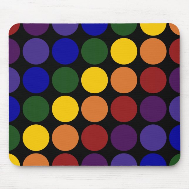 Mousepad Bolinhas arco-íris em preto (Frente)