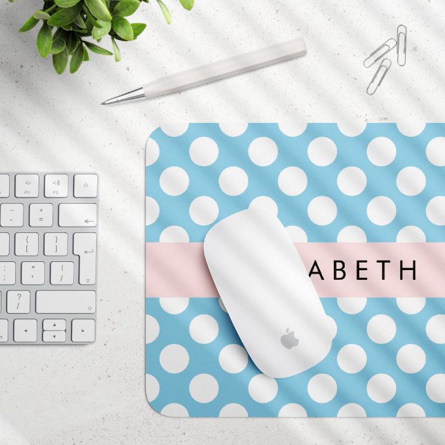 Mousepad Bolinhas Azuis, Padrão de Bolinhas, Seu Nome (Criador carregado)
