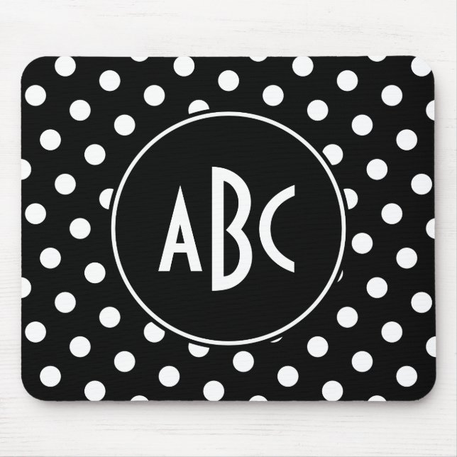 Mousepad Bolinhas brancas e pretas monogramas (Frente)
