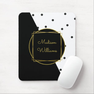 Mousepad Bolinhas chiques preto e branco com nome