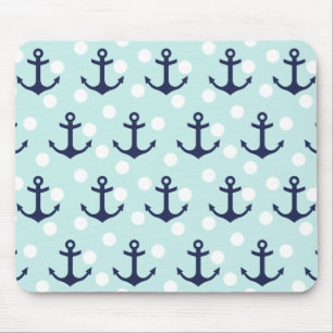 Mousepad Bolinhas da hortelã e âncoras náuticas dos azuis