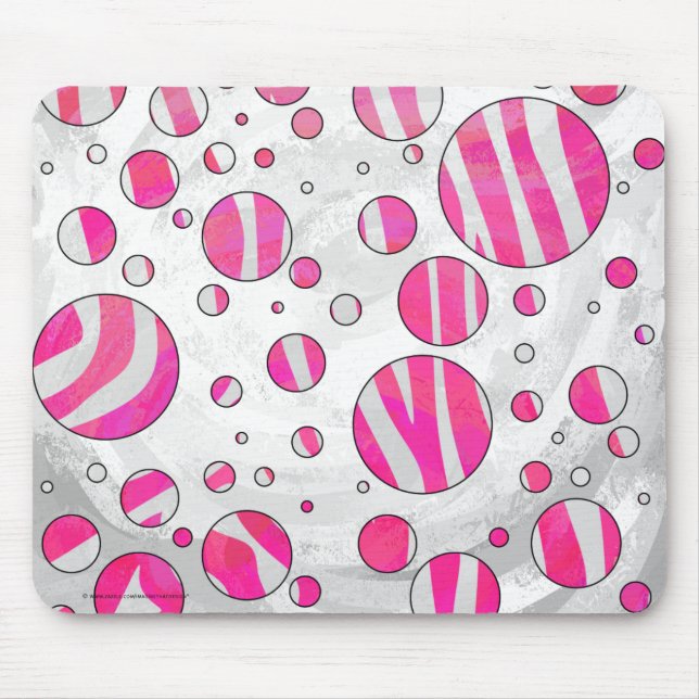Mousepad Bolinhas de zebra branca e rosa quente (Frente)