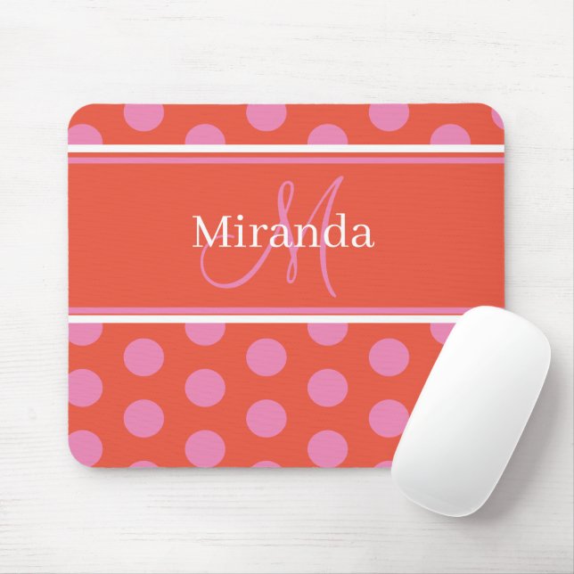 Mousepad Bolinhas Monograma Script Cor-de-rosa Laranja Girl (Com mouse)
