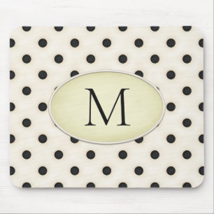 Mousepad Bolinhas Negras Monograma de marfim e amarelo páli