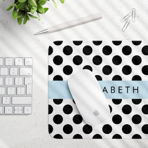 Mousepad Bolinhas Pretas e Brancas, Pontas, Seu Nome