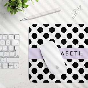 Mousepad Bolinhas Pretas e Brancas, Pontas, Seu Nome